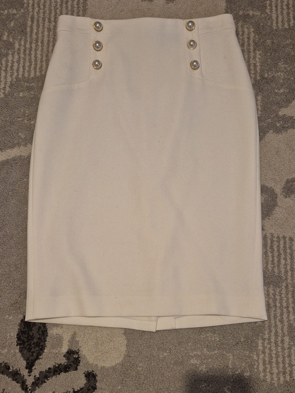 Ann Taylor Cream Winter White Pencil Skirt with Pearl-Trim Buttons 6